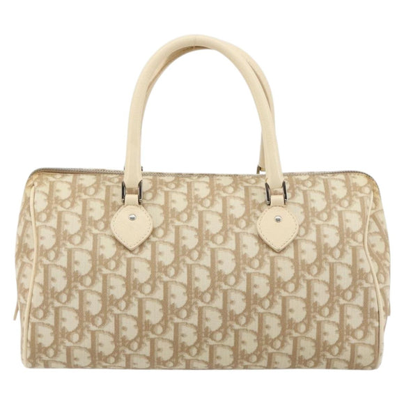 Christian Dior Trotter Canvas Romantic Handtasche PVC Beige Silber Auth 165275V