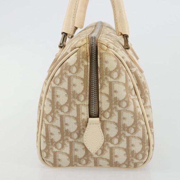 Christian Dior Trotter Canvas Romantic Hand Bag PVC Beige Silver Auth 165275V