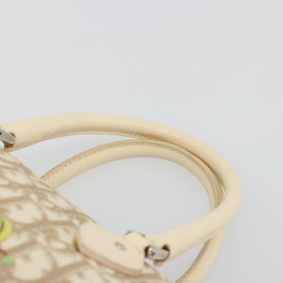 Christian Dior Trotter Canvas Romantic Hand Bag PVC Beige Silver Auth 165275V