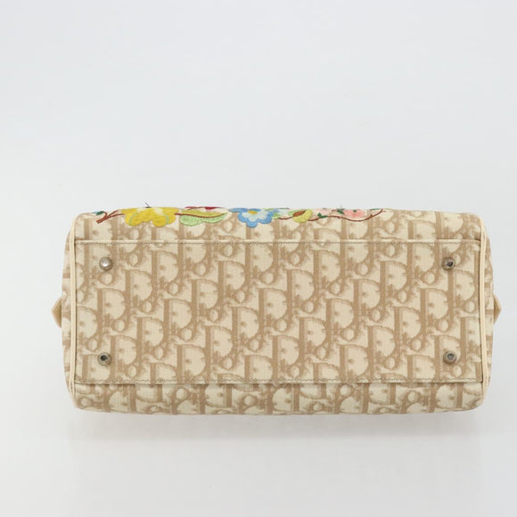 Christian Dior Trotter Canvas Romantic Handtasche PVC Beige Silber Auth 165275V