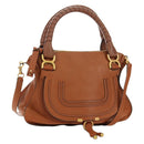 Chloe Marcie Hand Bag Leather 2way Brown Gold Auth 165276V-1