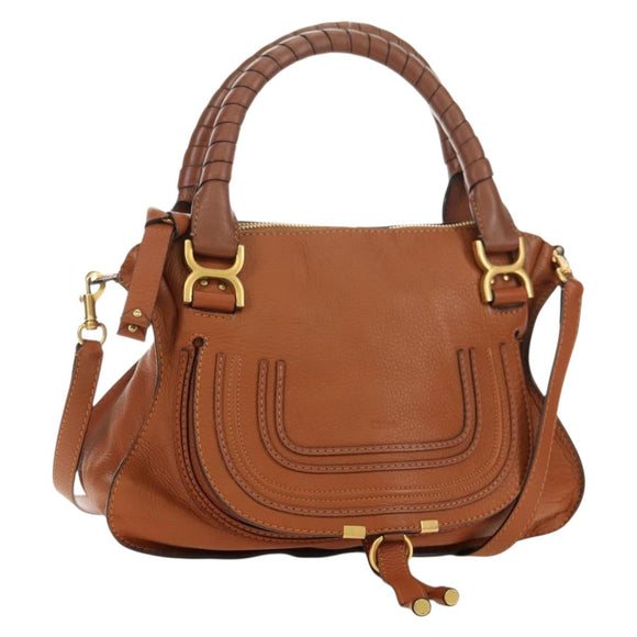 Chloe Marcie Hand Bag Leather 2way Brown Gold Auth 165276V