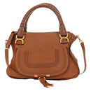 Chloe Marcie Hand Bag Leather 2way Brown Gold Auth 165276V-13