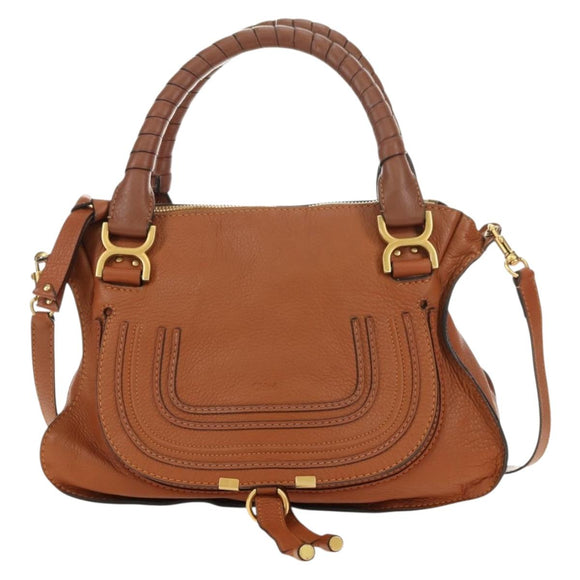 Chloe Marcie Hand Bag Leather 2way Brown Gold Auth 165276V