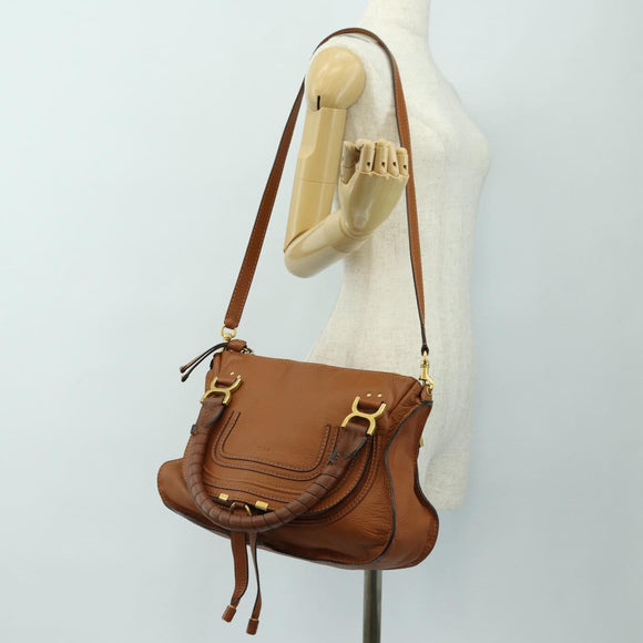 Chloe Marcie Hand Bag Leather 2way Brown Gold Auth 165276V