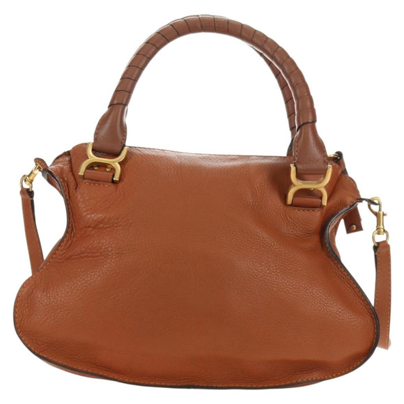 Chloe Marcie Hand Bag Leather 2way Brown Gold Auth 165276V