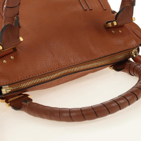 Chloe Marcie Hand Bag Leather 2way Brown Gold Auth 165276V