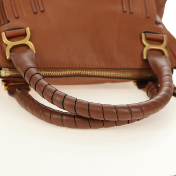 Chloe Marcie Hand Bag Leather 2way Brown Gold Auth 165276V