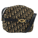 Christian Dior Trotter Canvas Shoulder Bag Navy Gold Auth 165280-1