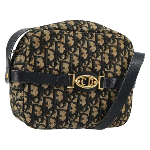 Christian Dior Trotter Canvas Shoulder Bag Navy Gold Auth 165280