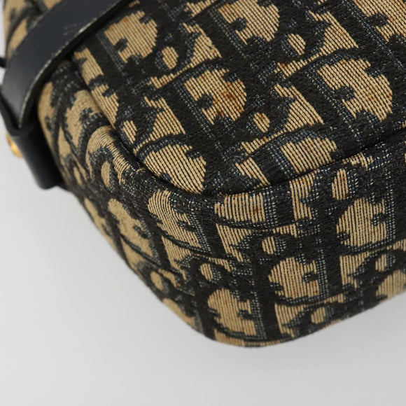 Christian Dior Trotter Canvas Shoulder Bag Navy Gold Auth 165280