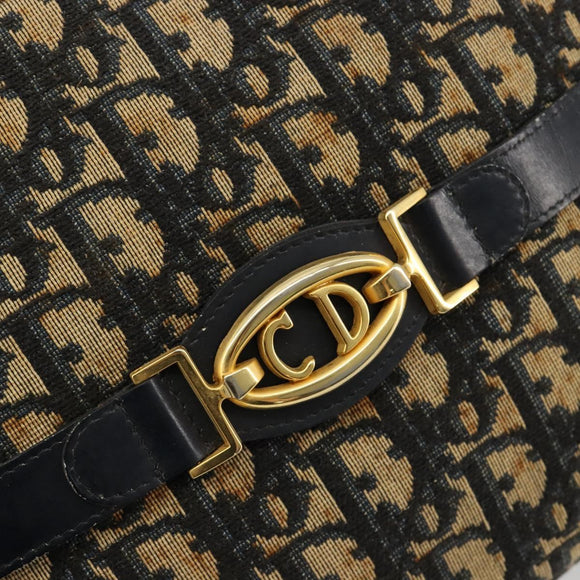 Christian Dior Trotter Canvas Shoulder Bag Navy Gold Auth 165280