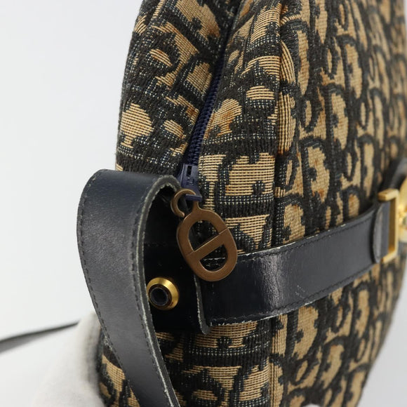 Christian Dior Trotter Canvas Shoulder Bag Navy Gold Auth 165280