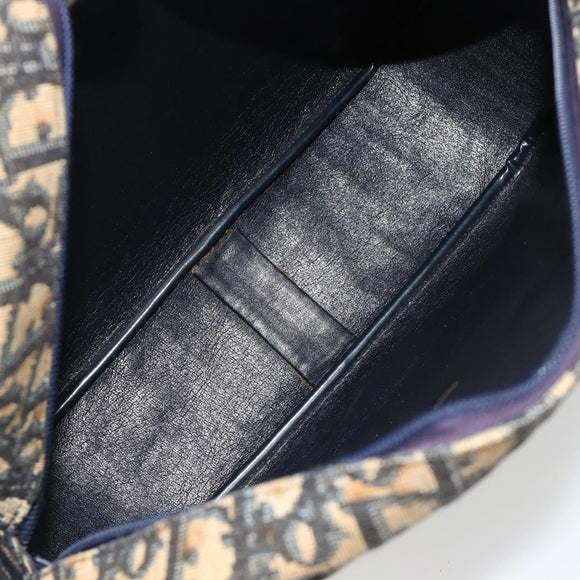 Christian Dior Trotter Canvas Shoulder Bag Navy Gold Auth 165280