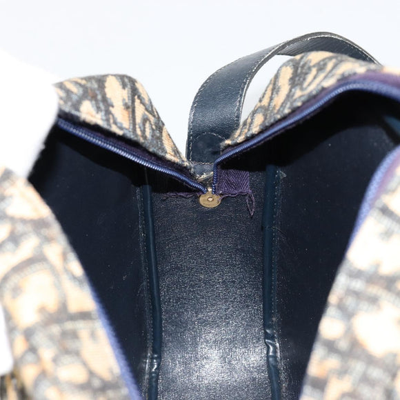 Christian Dior Trotter Canvas Shoulder Bag Navy Gold Auth 165280