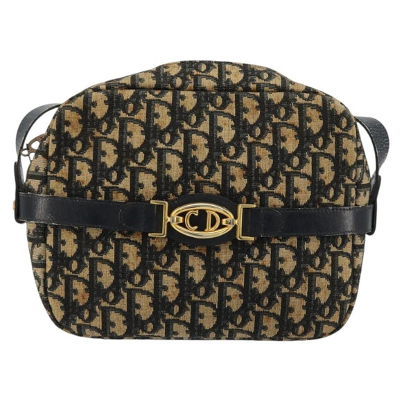 Christian Dior Trotter Canvas Shoulder Bag Navy Gold Auth 165280