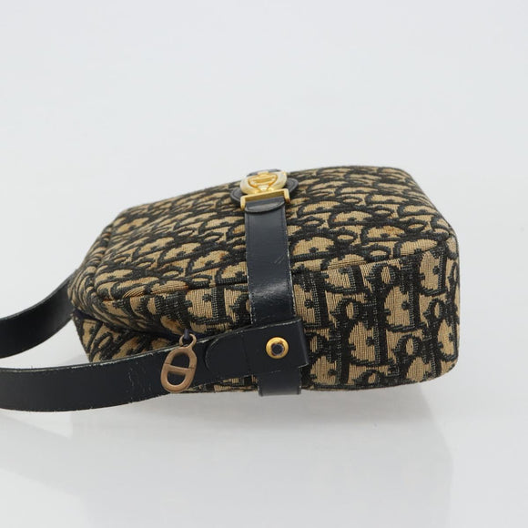 Christian Dior Trotter Canvas Shoulder Bag Navy Gold Auth 165280