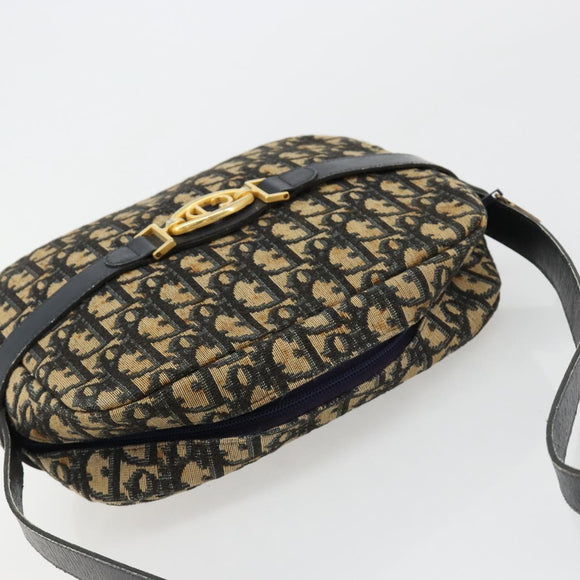 Christian Dior Trotter Canvas Shoulder Bag Navy Gold Auth 165280