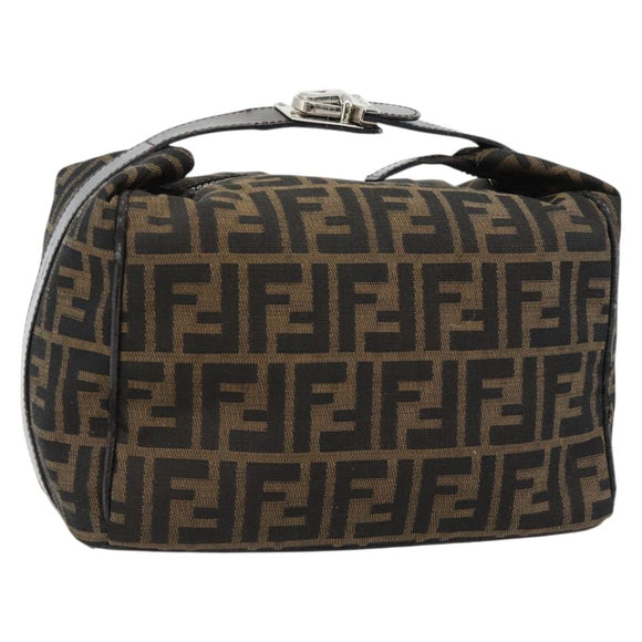 FENDI Zucca Canvas Vanity Hand Bag Black Brown Auth 165292