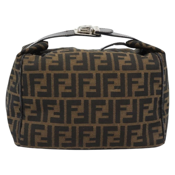 FENDI Zucca Canvas Vanity Hand Bag Black Brown Auth 165292