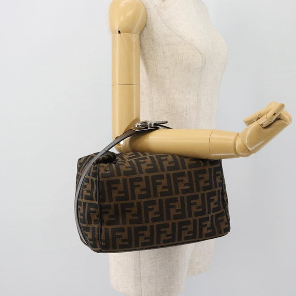 FENDI Zucca Canvas Vanity Handtasche Schwarz Braun Auth 165292