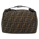 FENDI Zucca Canvas Vanity Hand Bag Black Brown Auth 165292-2