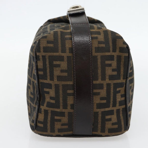 FENDI Zucca Canvas Vanity Hand Bag Black Brown Auth 165292