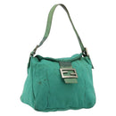 FENDI Mamma Baguette Schoudertas Nylon Turkoois Blauw Zilver Authentiek 165293-1