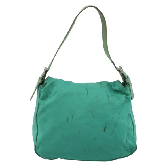 FENDI Mamma Baguette Schoudertas Nylon Turkoois Blauw Zilver Authentiek 165293
