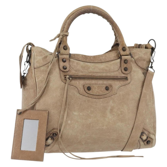 BALENCIAGA The City Hand Bag Leather 2way Beige 235216 Auth 165294A
