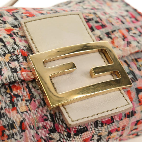 FENDI Zucchino Canvas Mamma Baguette Shoulder Bag Pink Gold Auth 165298SAV