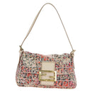 FENDI Zucchino Canvas Mamma Baguette Shoulder Bag Pink Gold Auth 165298SAV-13