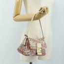 FENDI Zucchino Canvas Mamma Baguette Shoulder Bag Pink Gold Auth 165298SAV-26