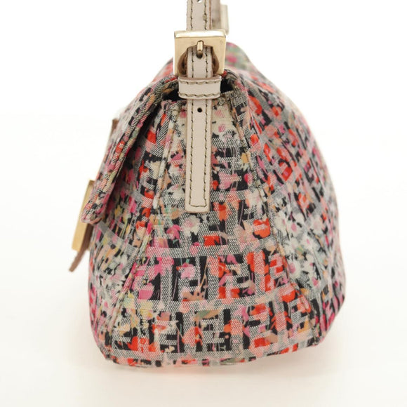 FENDI Zucchino Canvas Mamma Baguette Shoulder Bag Pink Gold Auth 165298SAV