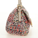 FENDI Zucchino Canvas Mamma Baguette Shoulder Bag Pink Gold Auth 165298SAV-4