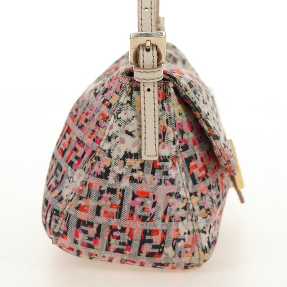 FENDI Zucchino Canvas Mamma Baguette Shoulder Bag Pink Gold Auth 165298SAV
