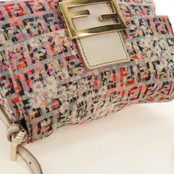 FENDI Zucchino Canvas Mamma Baguette Shoulder Bag Pink Gold Auth 165298SAV