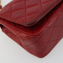 CHANEL Matelasse Chain Shoulder Bag Lamb Skin Red Gold CC Auth 165299A-15