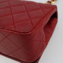 CHANEL Matelasse Chain Shoulder Bag Lamb Skin Red Gold CC Auth 165299A-16
