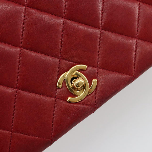 CHANEL Matelasse Chain Shoulder Bag Lamb Skin Red Gold CC Auth 165299A
