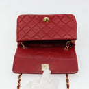 CHANEL Matelasse Chain Shoulder Bag Lamb Skin Red Gold CC Auth 165299A-19