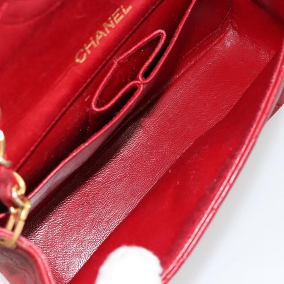 CHANEL Matelasse Chain Shoulder Bag Lamb Skin Red Gold CC Auth 165299A