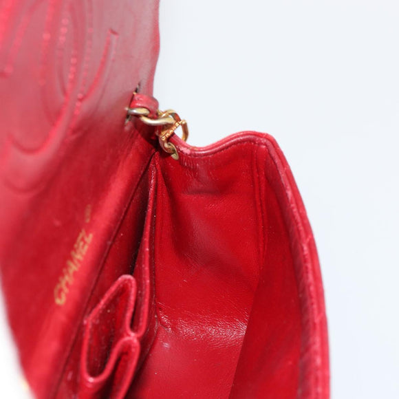 CHANEL Matelasse Chain Shoulder Bag Lamb Skin Red Gold CC Auth 165299A