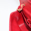 CHANEL Matelasse Chain Shoulder Bag Lamb Skin Red Gold CC Auth 165299A-22