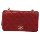 CHANEL Matelasse Chain Shoulder Bag Lamb Skin Red Gold CC Auth 165299A-13