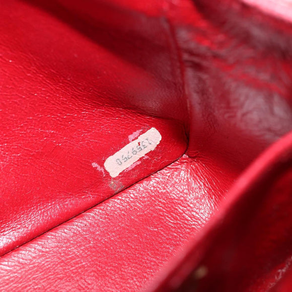 CHANEL Matelasse Chain Shoulder Bag Lamb Skin Red Gold CC Auth 165299A