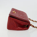 CHANEL Matelasse Chain Shoulder Bag Lamb Skin Red Gold CC Auth 165299A-3