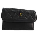 CHANEL Matelasse Pouch Lamb Skin Black Gold CC Auth 165304A-1
