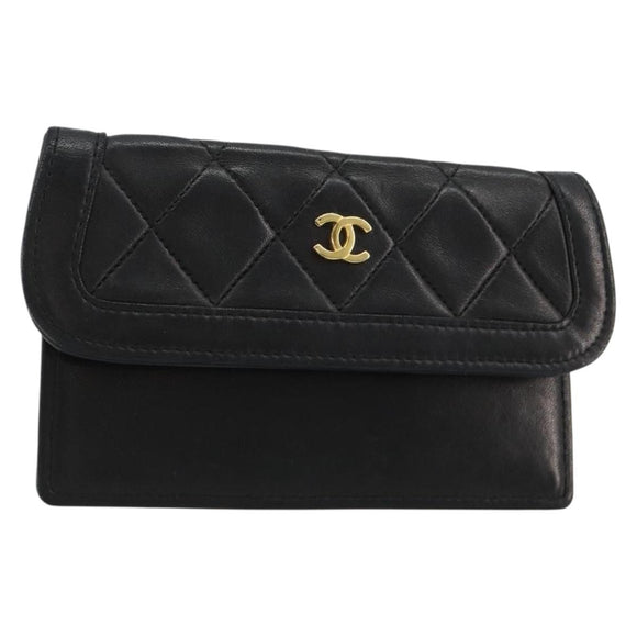 CHANEL Matelasse Pouch Lamb Skin Black Gold CC Auth 165304A