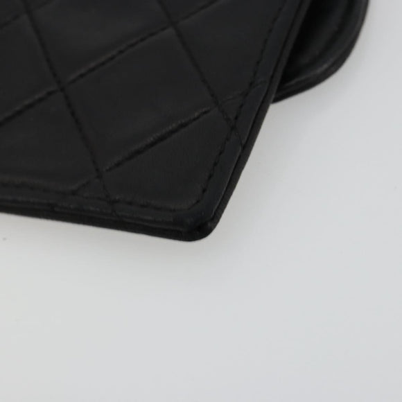 CHANEL Matelasse Pouch Lamb Skin Black Gold CC Auth 165304A